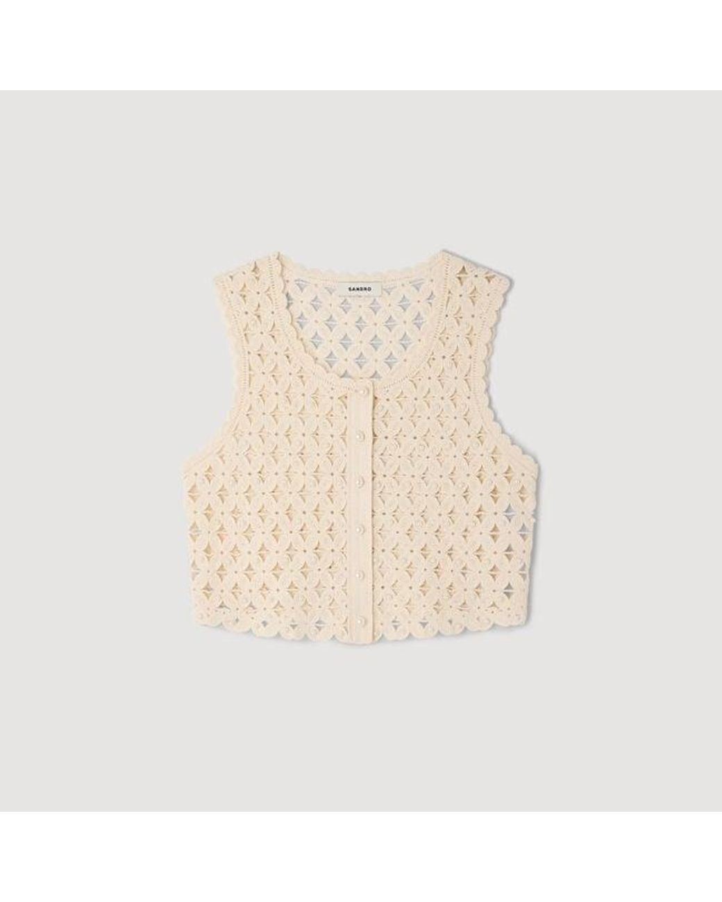 Sandro Natural Beaded Crochet Cardigan