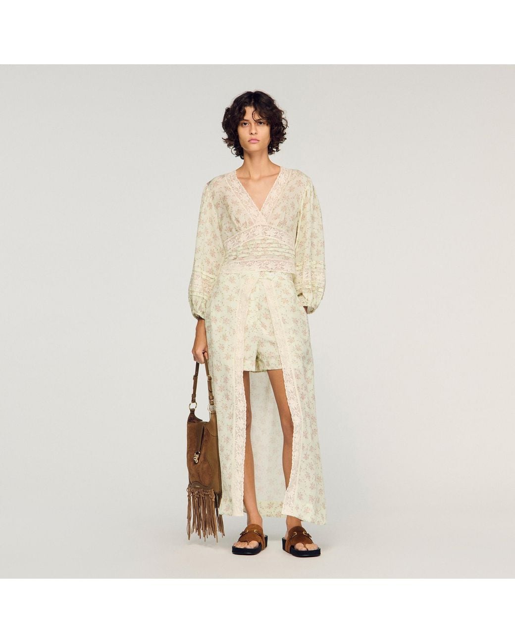 Sandro Natural Floral Crop Top