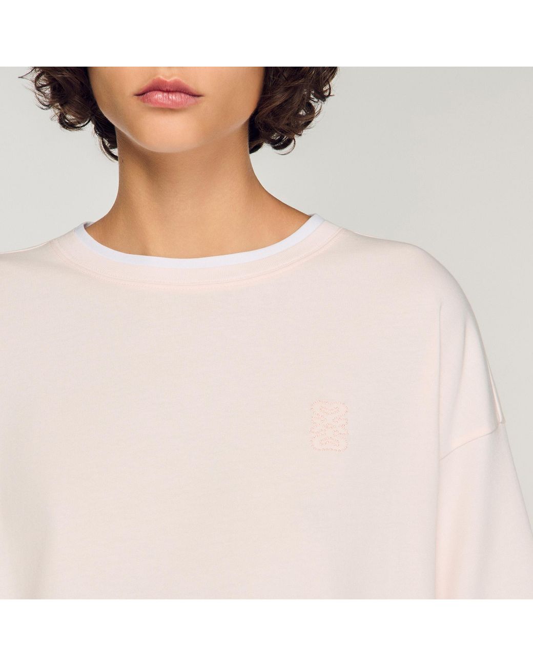 Sandro Natural T-Shirt With Contrasting Trim