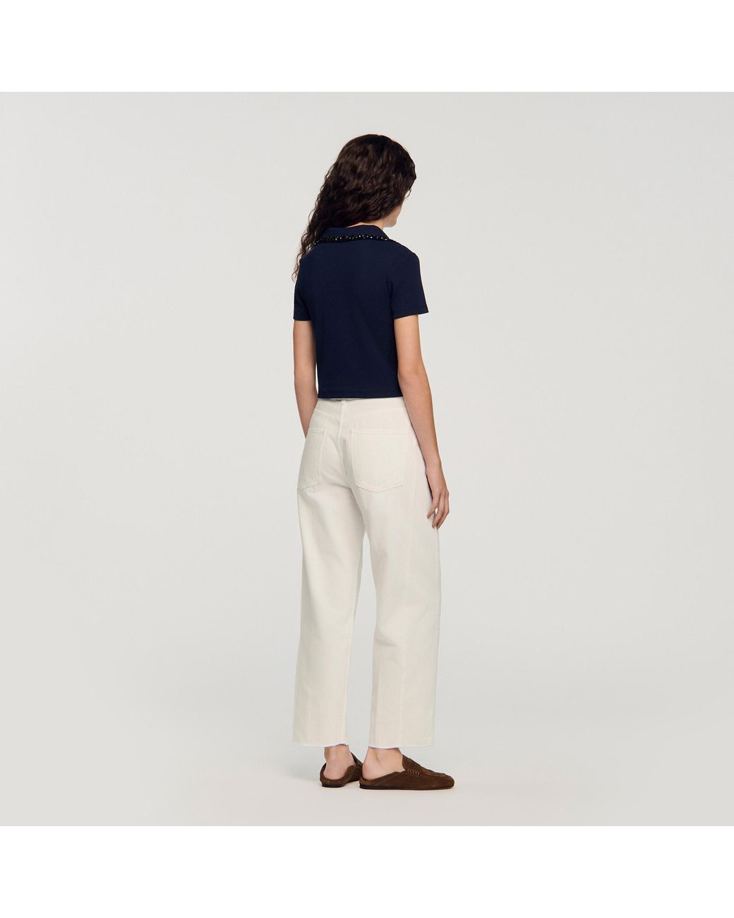 Sandro Blue Pearl Collar Polo