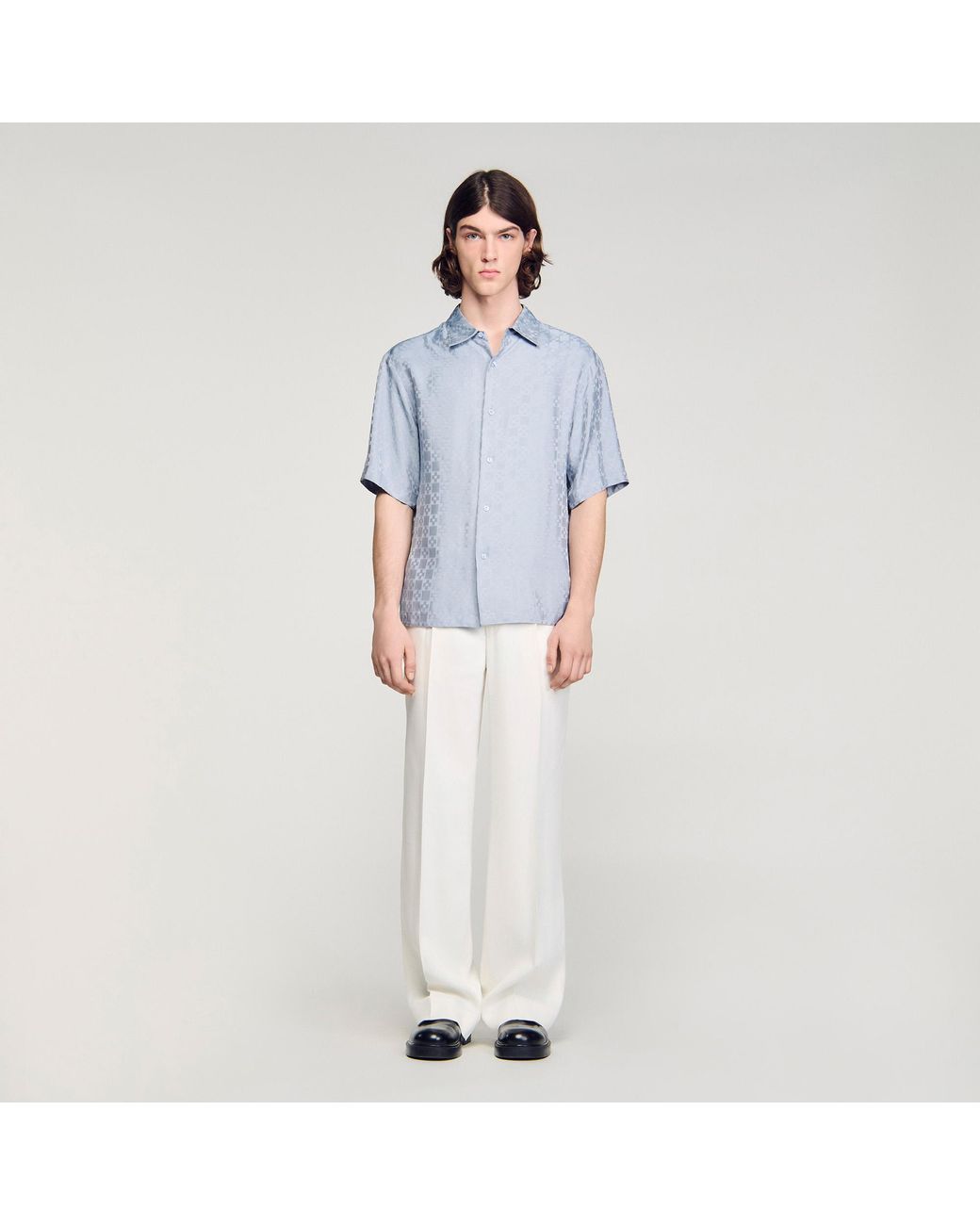 Sandro Blue Square Cross Loose-Fit Shirt for men