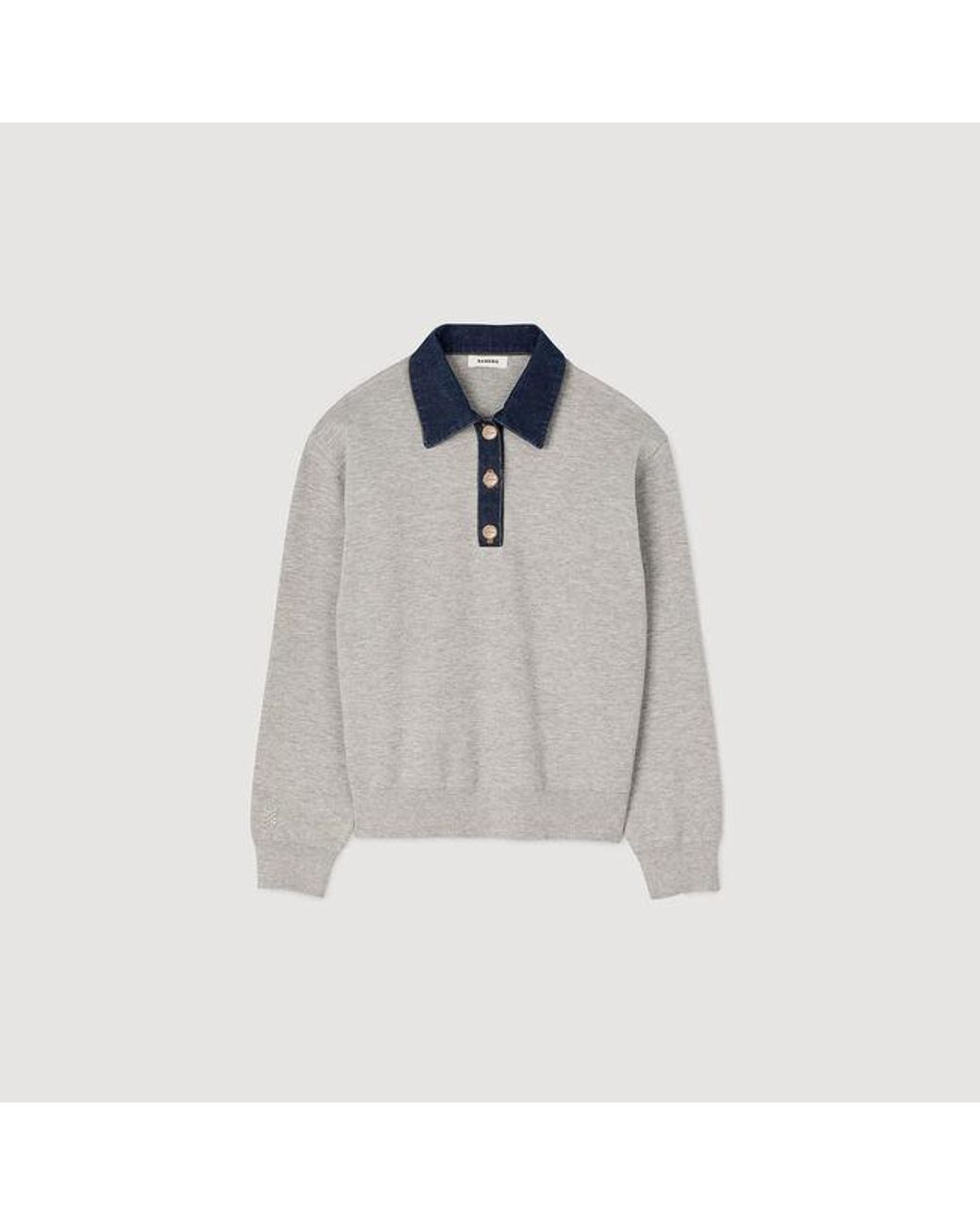 Sandro Blue Jumper With Denim Collar
