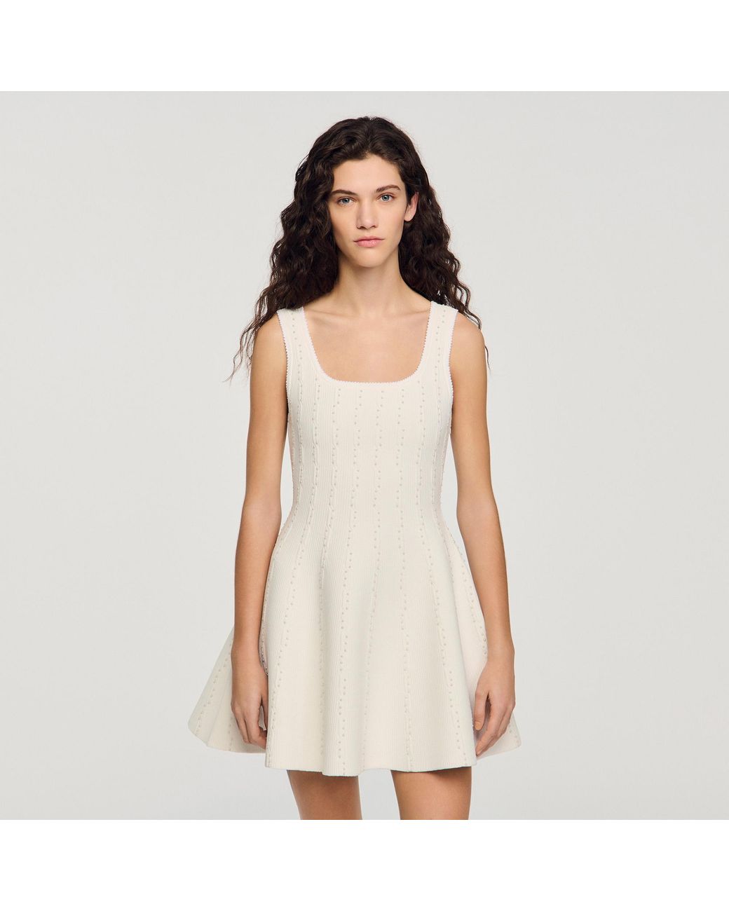 Sandro Natural Beaded Knit Short Dress
