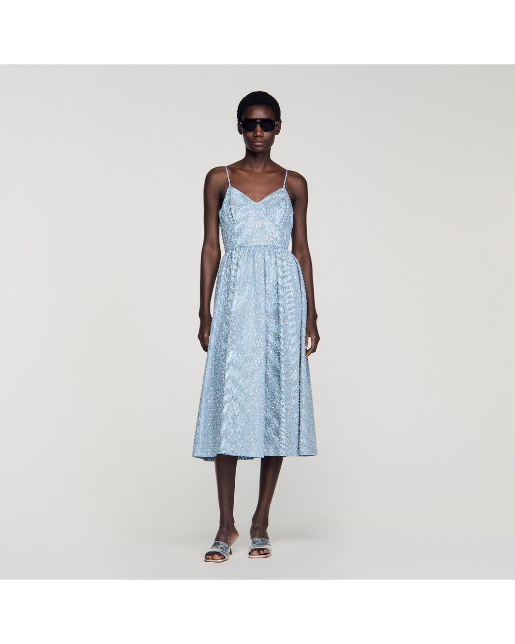 Sandro Blue Sequined Maxi Dress