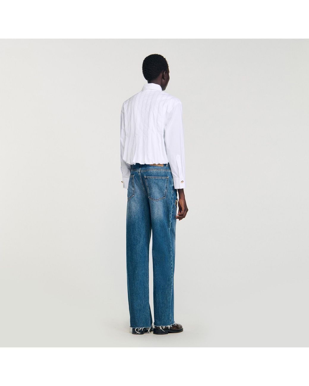 Sandro Blue Pleated Cropped Shirt