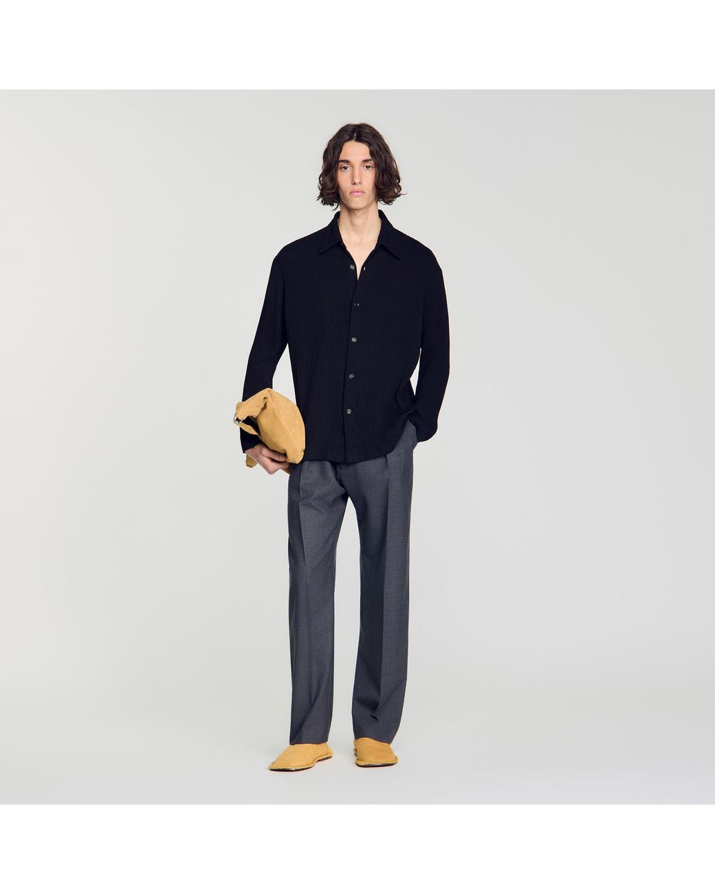 Sandro Blue Crinkled Loose-Fit Shirt for men