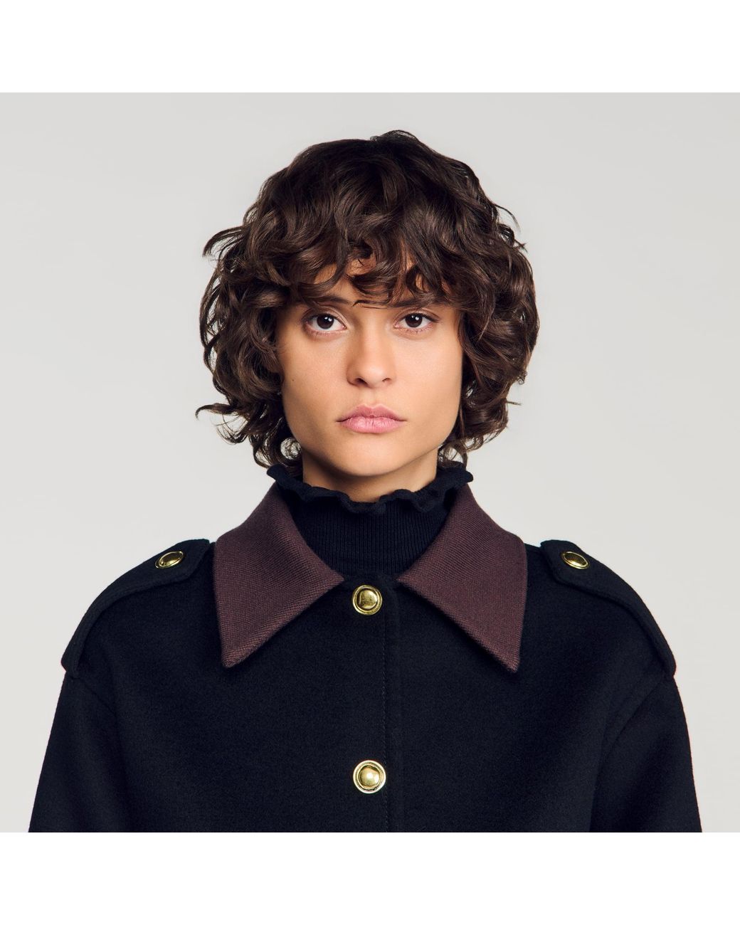 Sandro Blue Short Coat With Contrast Collar