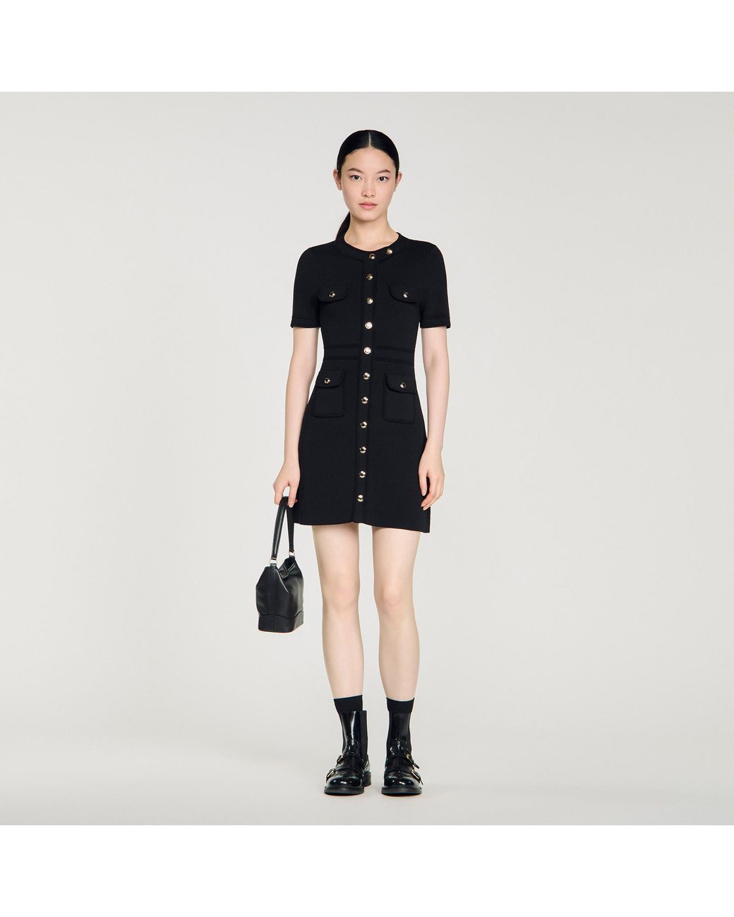 Sandro Blue Button-Up Knit Short Dress