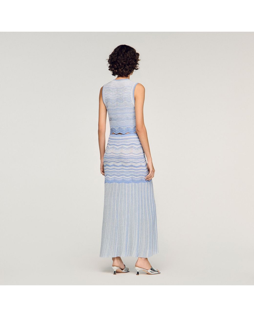 Sandro Blue Long Fancy Knit Skirt