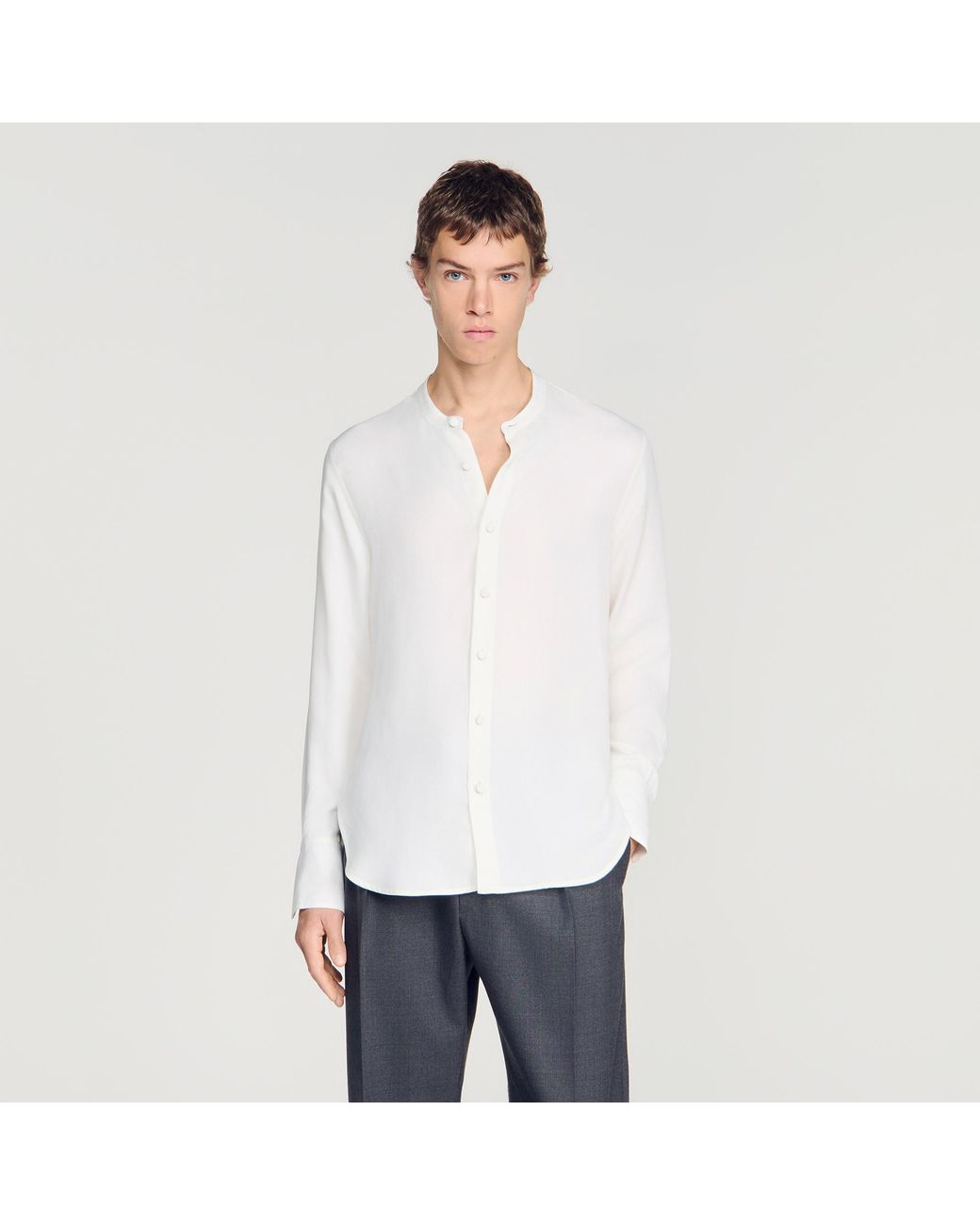 Sandro White Loose-Fit Mandarin Collar Shirt for men