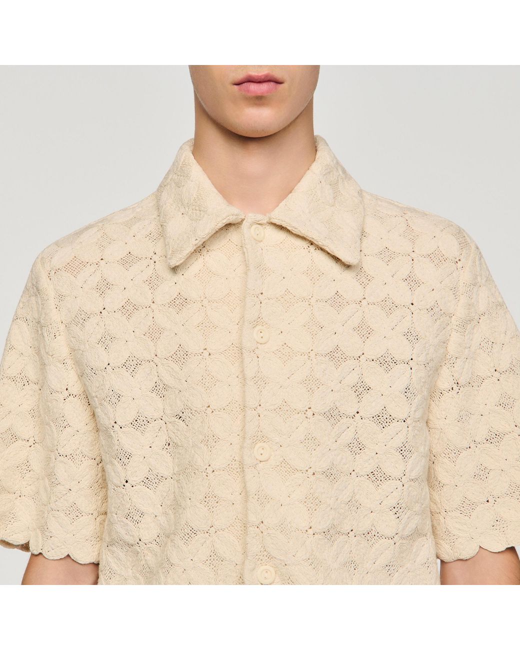 Sandro Natural Cotton Broderie Anglaise Shirt for men