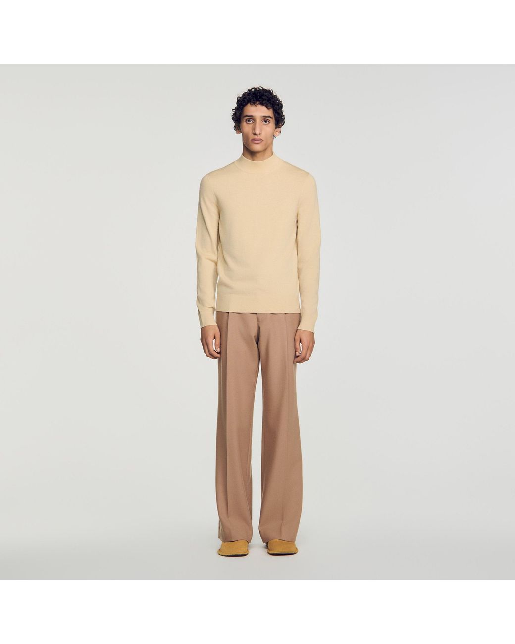 Sandro Natural Wool Jumper With Standing Collar for men