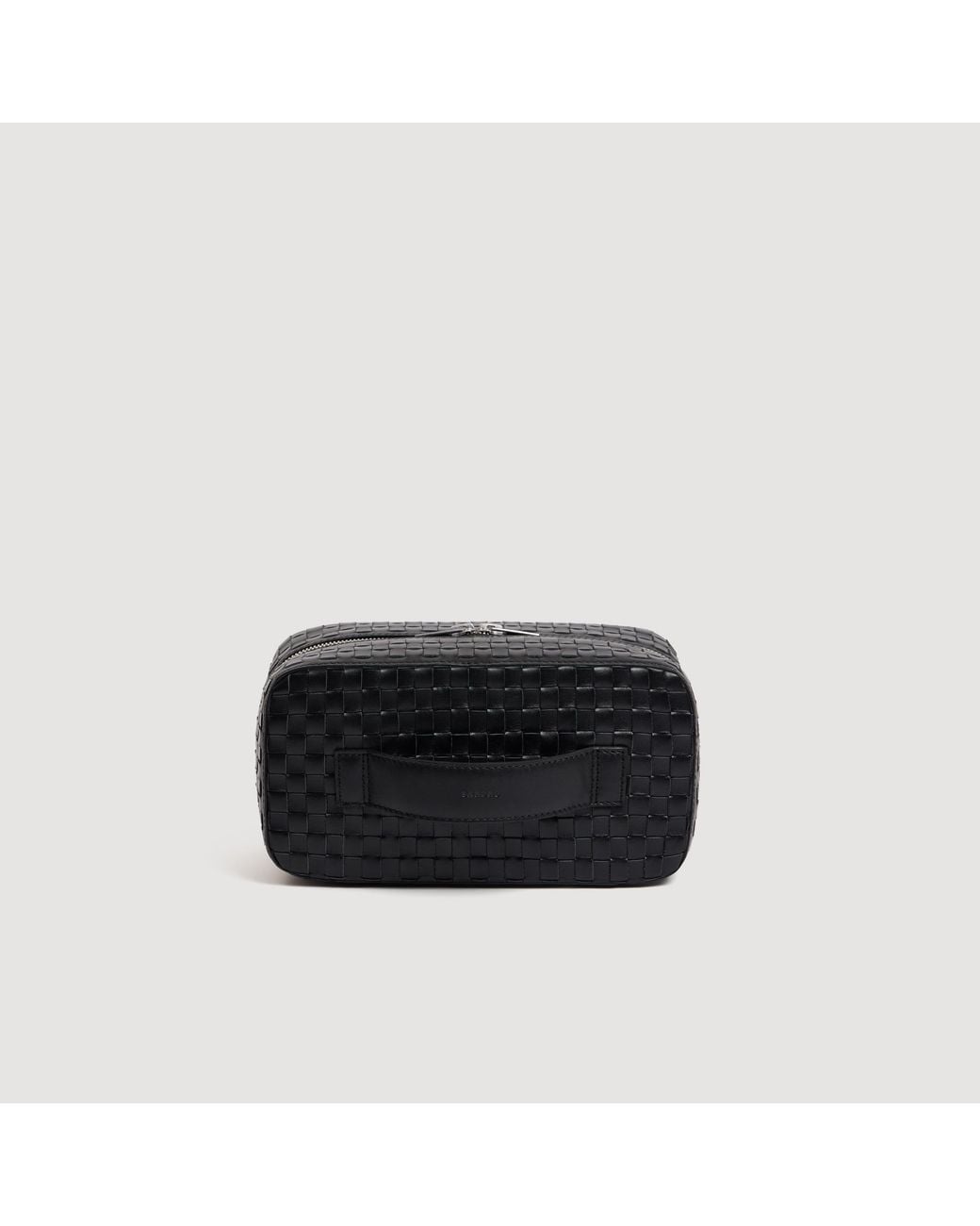 Sandro Black Woven Leather Toiletry Bag for men