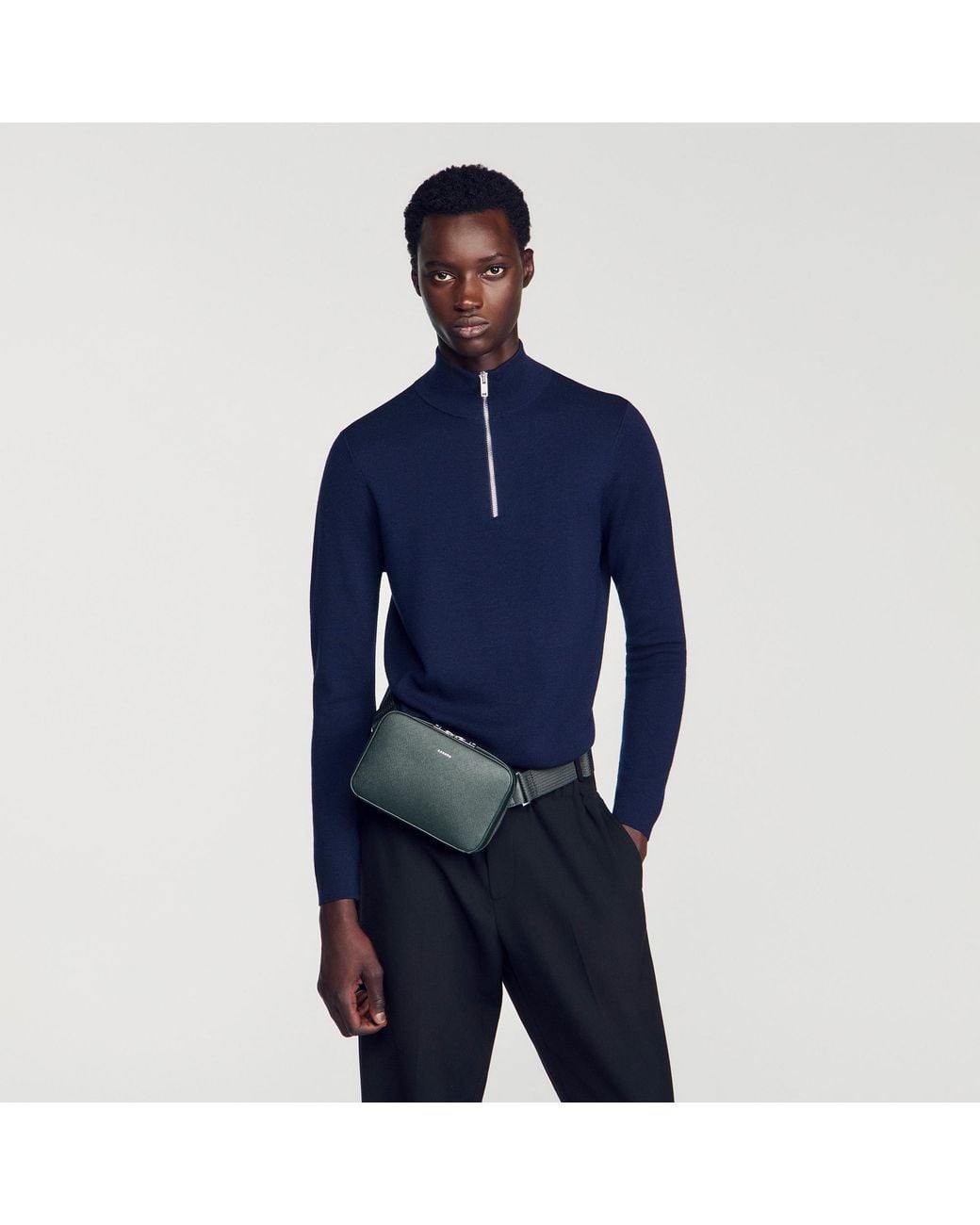 Sandro Black Small Reconstituted Leather Bag for men