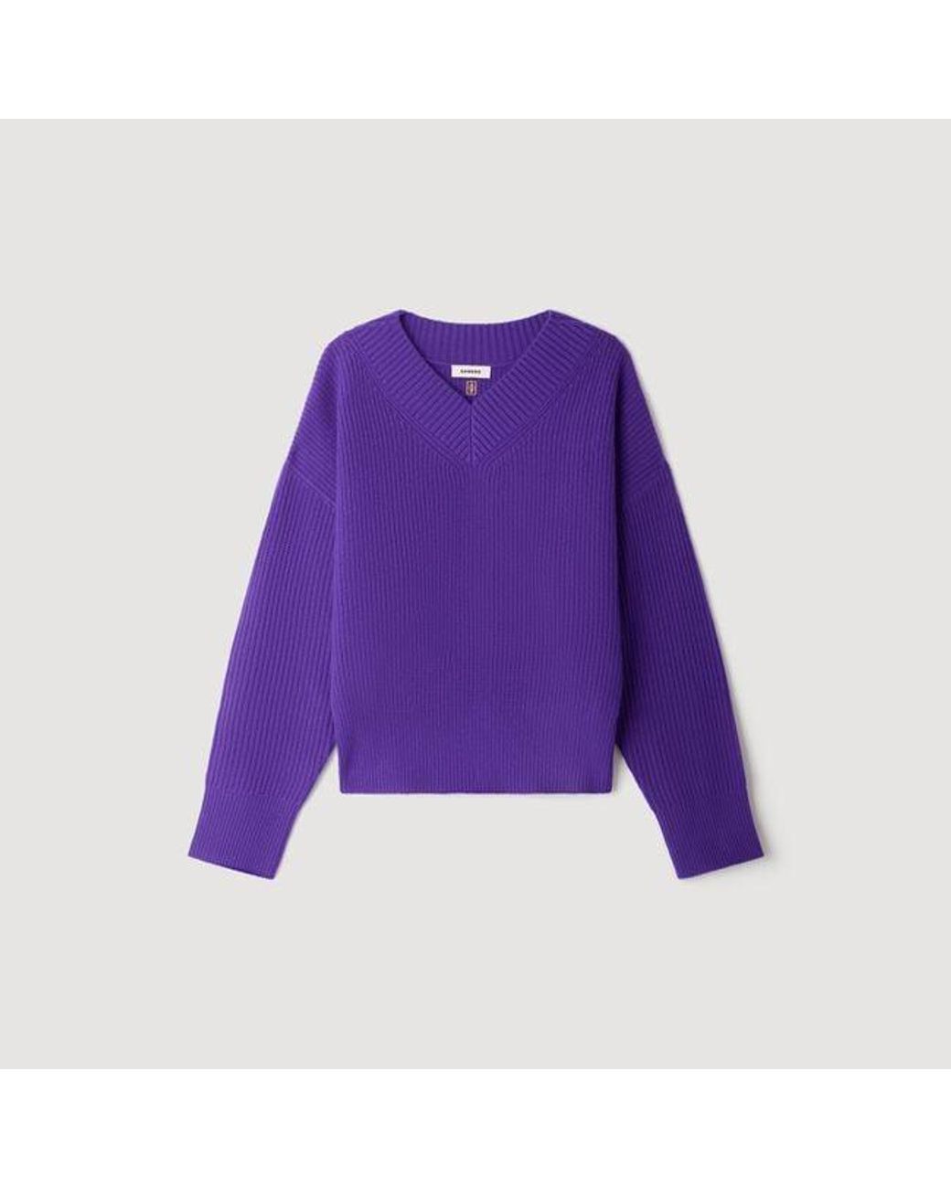 Sandro Purple Ribbed Wool And Cashmere Sweater