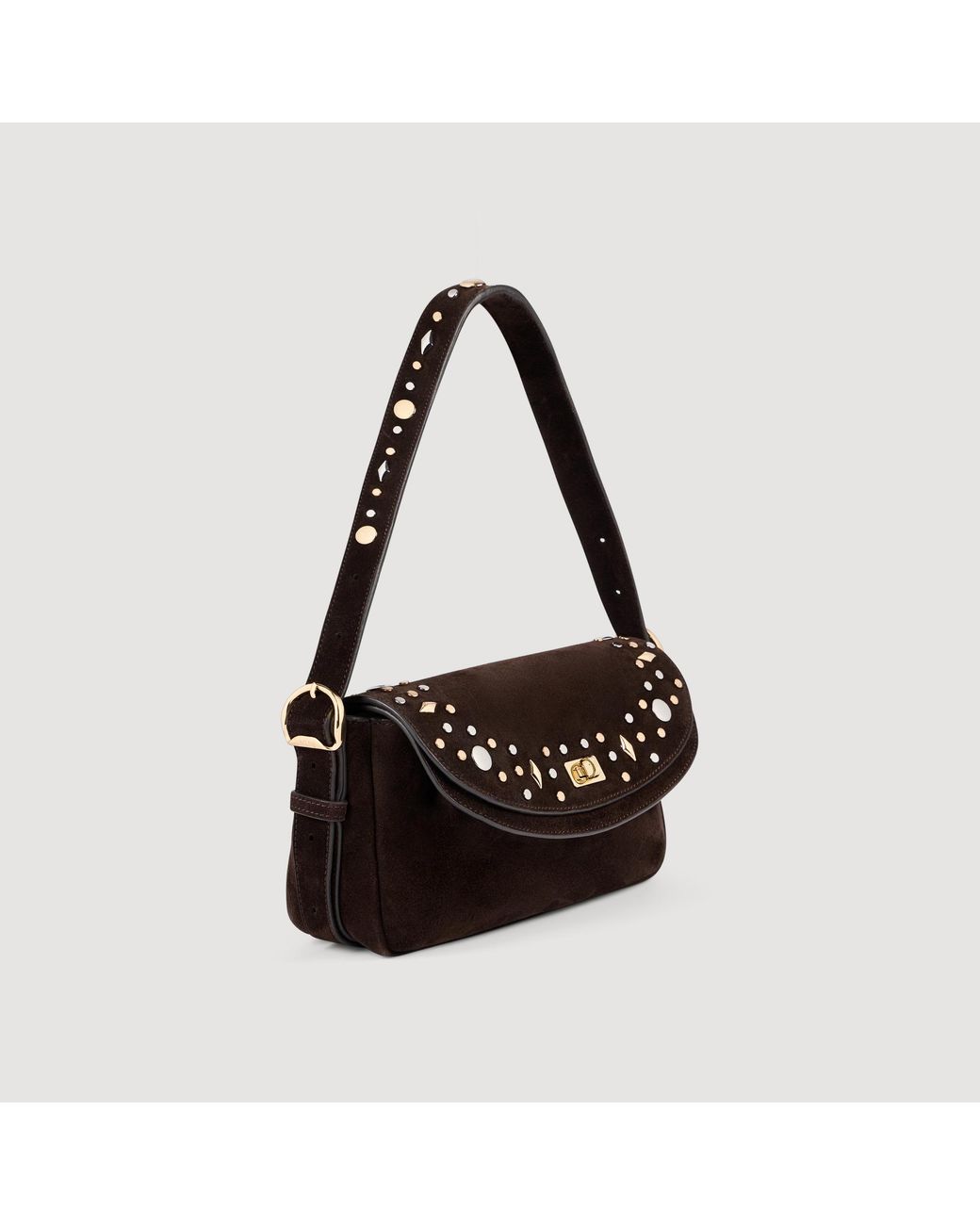 Sandro Black Le Mambo Janys Studded Suede Bag