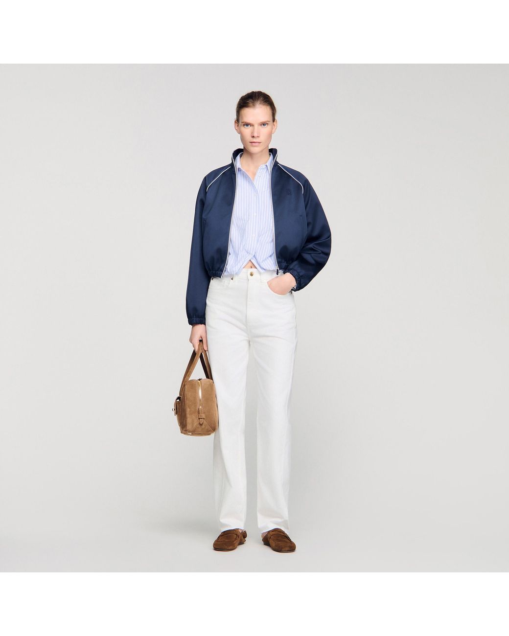 Sandro Blue Cropped Striped Shirt