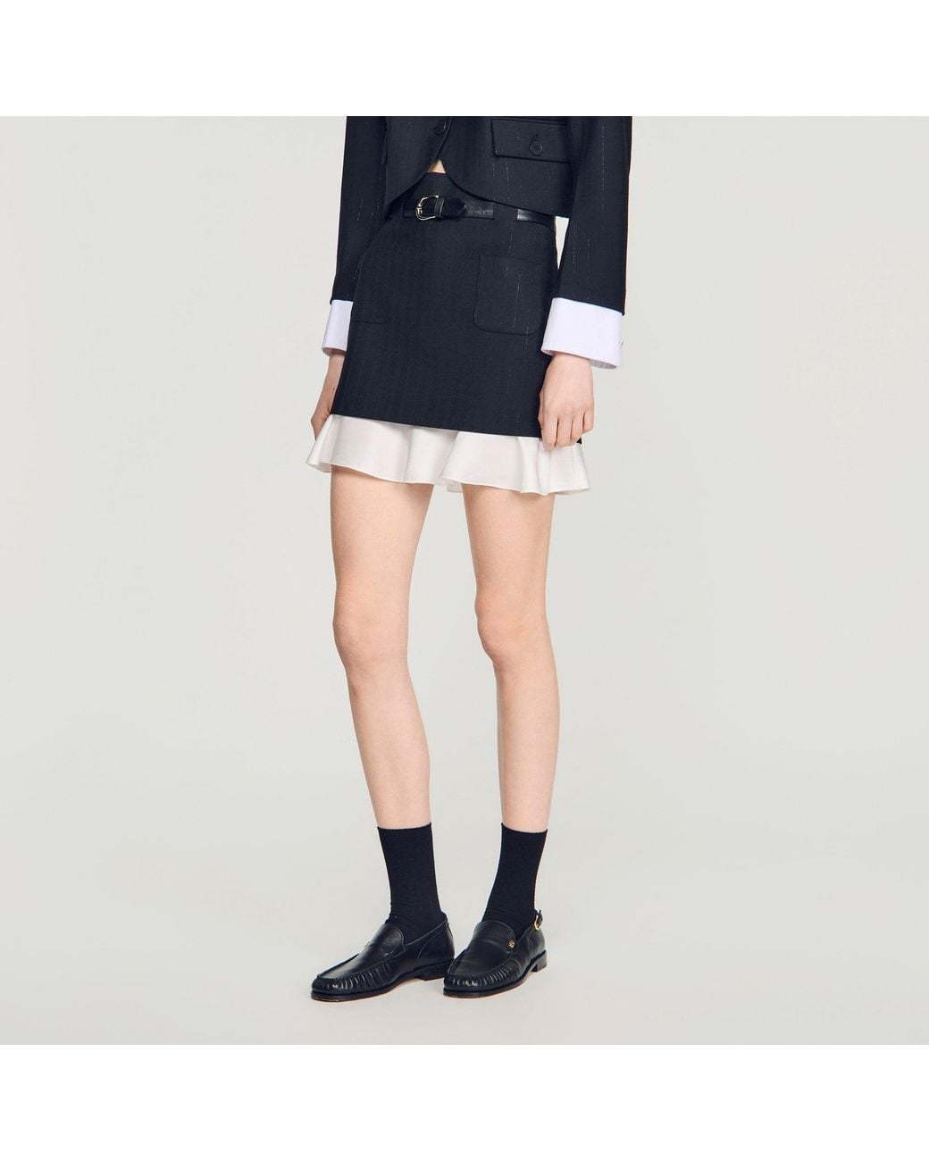 Sandro Blue Mini Striped Ruffled Skirt