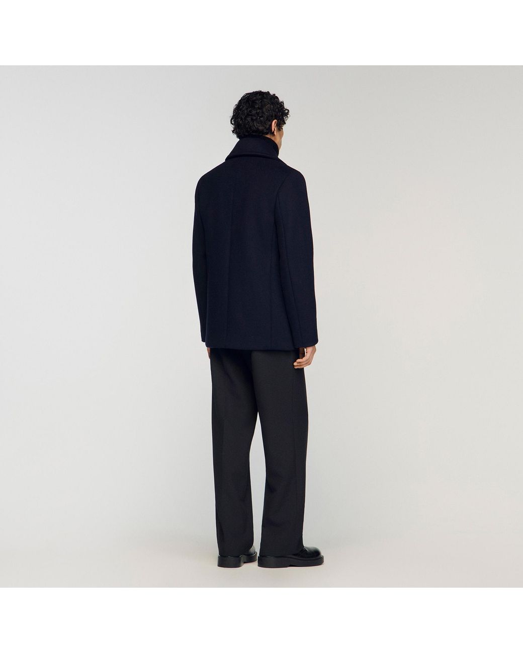 Sandro Blue Wool Pea Coat for men