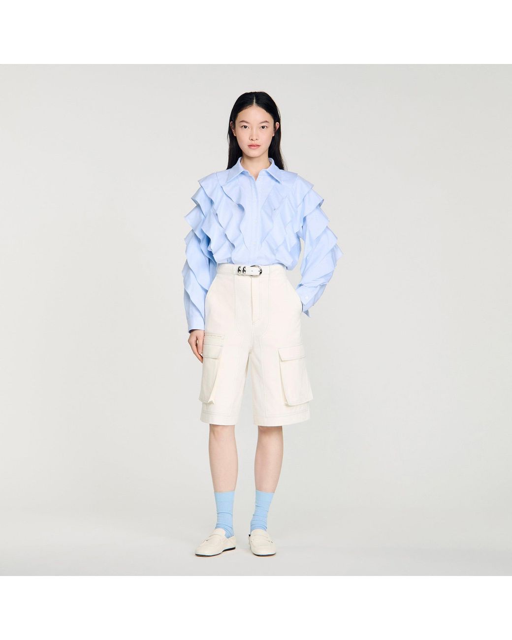 Sandro Blue Ruffled Cotton Shirt