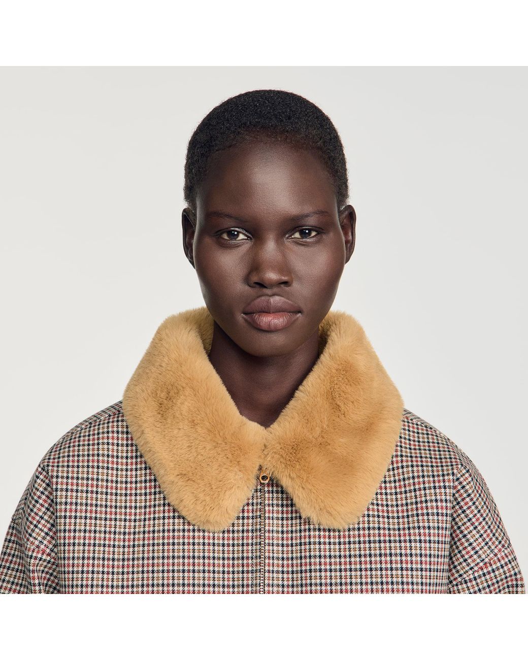 Sandro Blue Faux Fur-Lined Coat