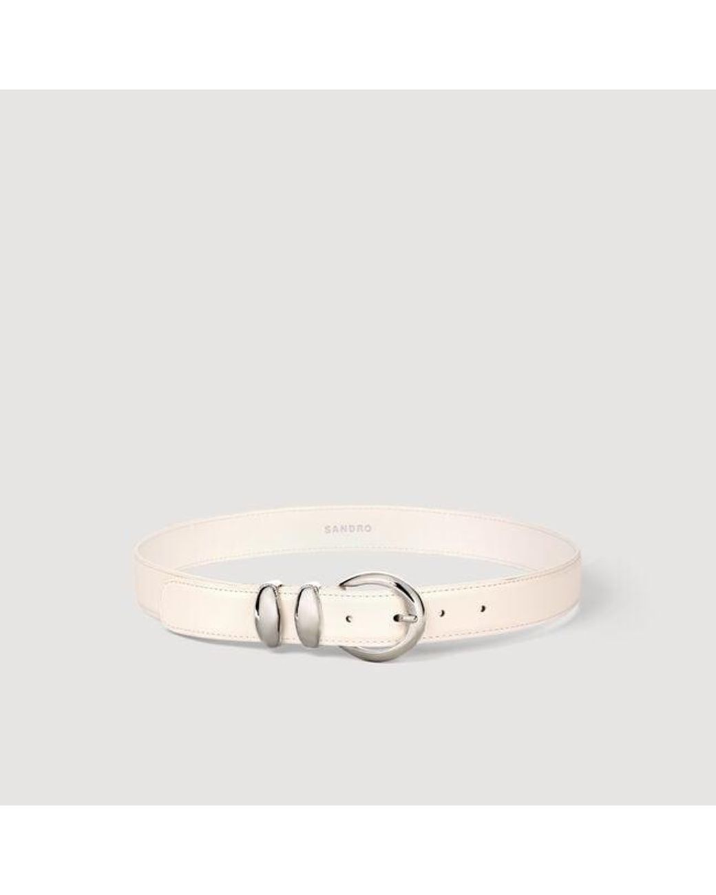 Sandro White Leather Belt With Metal Buckle