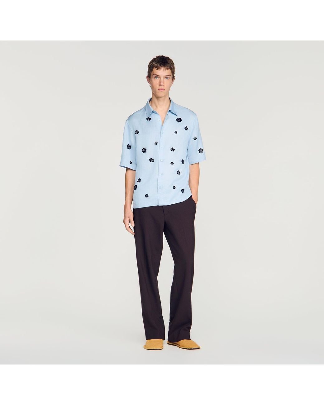 Sandro Blue Loose-Fit Floral Shirt for men