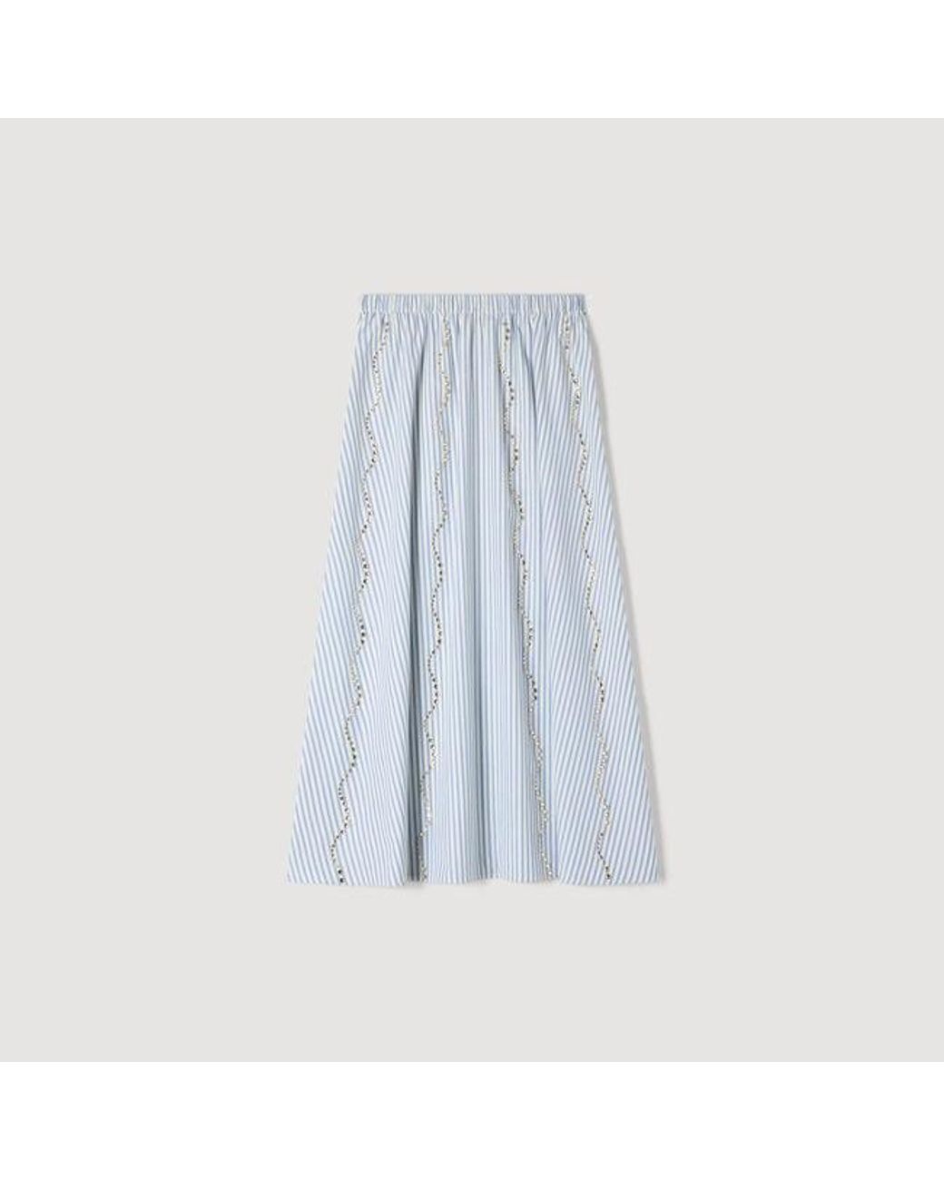 Sandro White Rhinestone Striped Long Skirt
