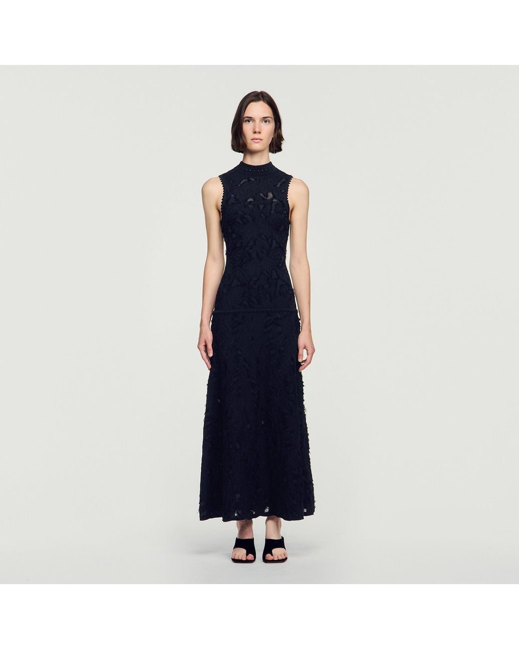 Sandro Blue Floral Motif Knit Maxi Dress