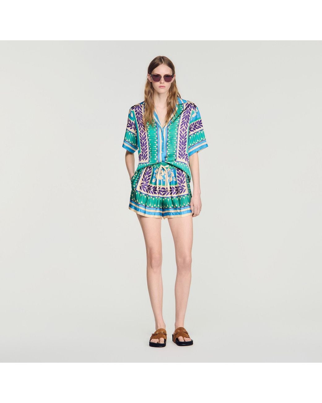 Sandro Blue Short Floral Print Shorts