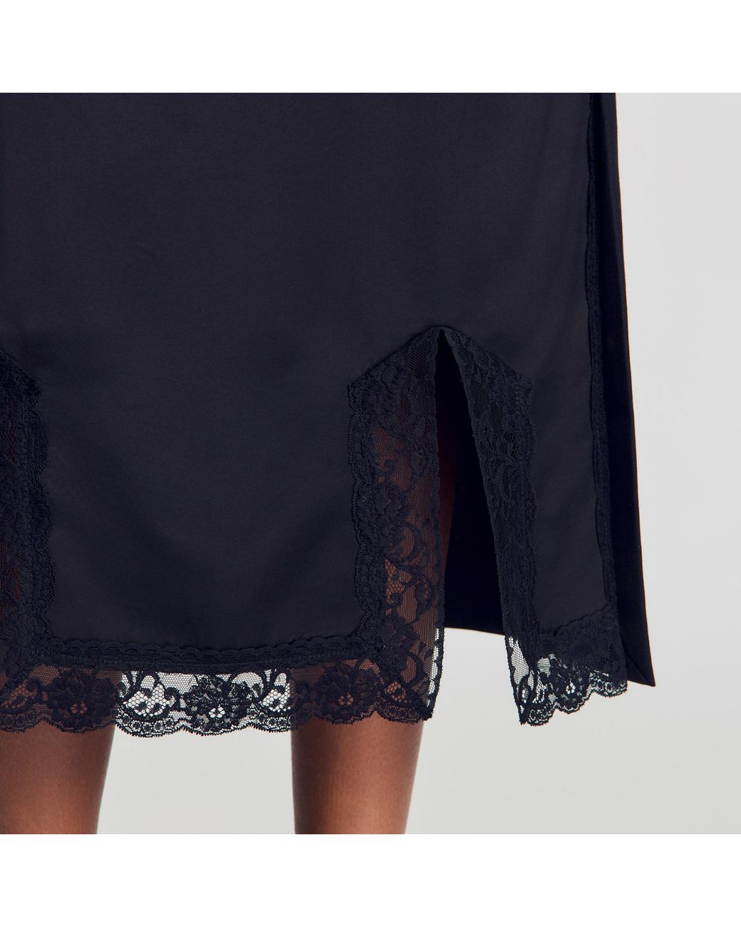 Sandro Blue Midi Mixed-Material Lace Skirt