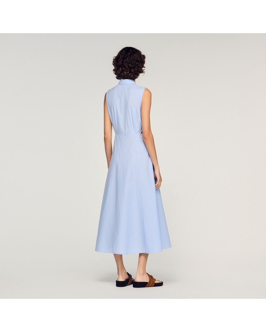 Sandro Blue Striped Cotton Maxi Dress