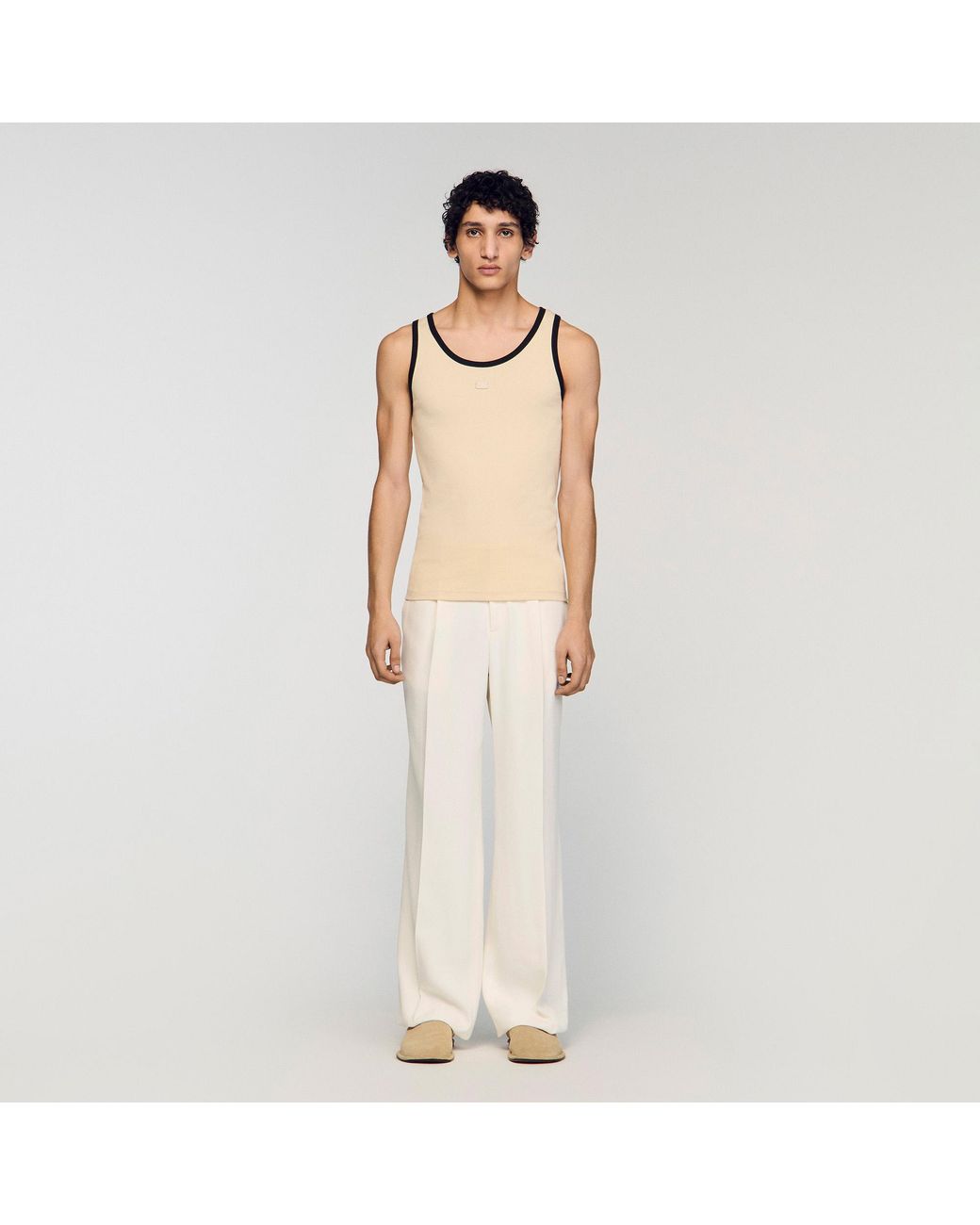 Sandro Natural Cotton Vest Top With Patch for men
