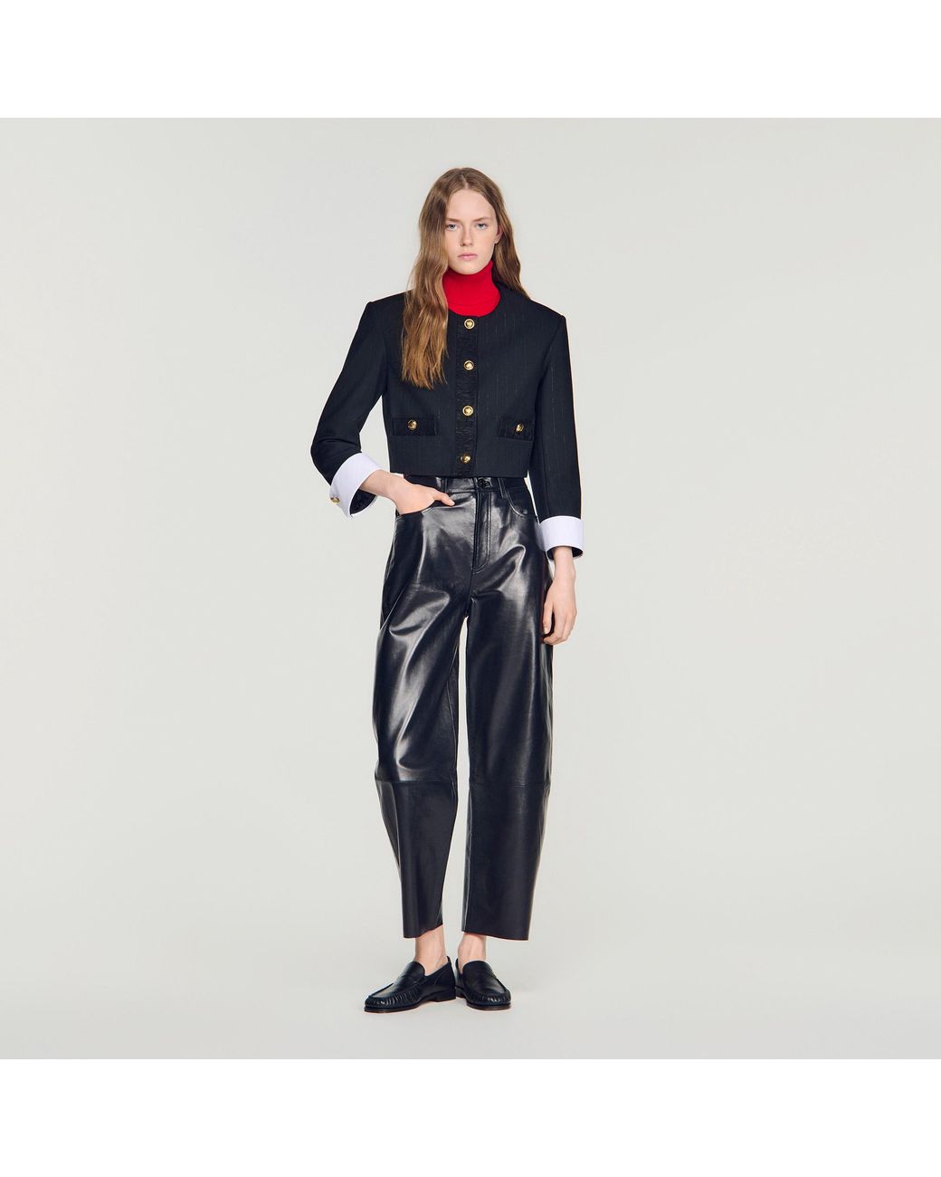 Sandro Blue Cropped Striped Wool Jacket