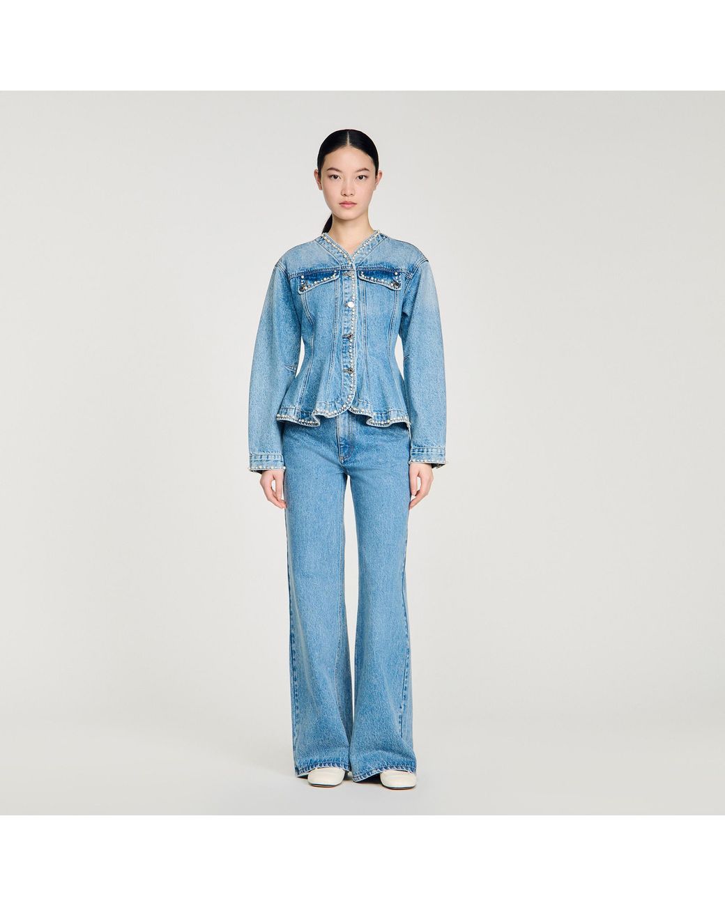 Sandro Blue Beaded Denim Jacket