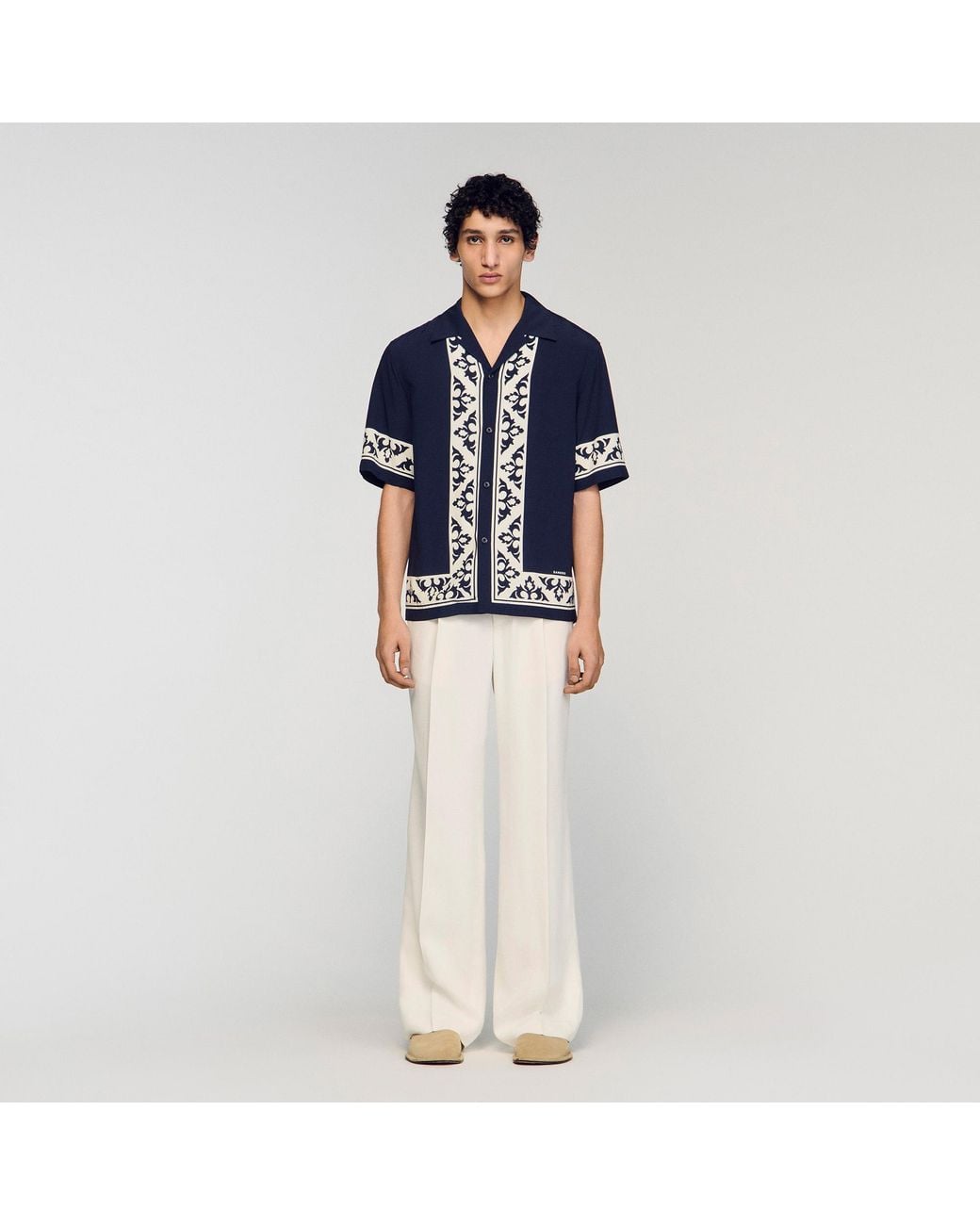 Sandro Blue Loose-Fit Contrast Print Shirt for men