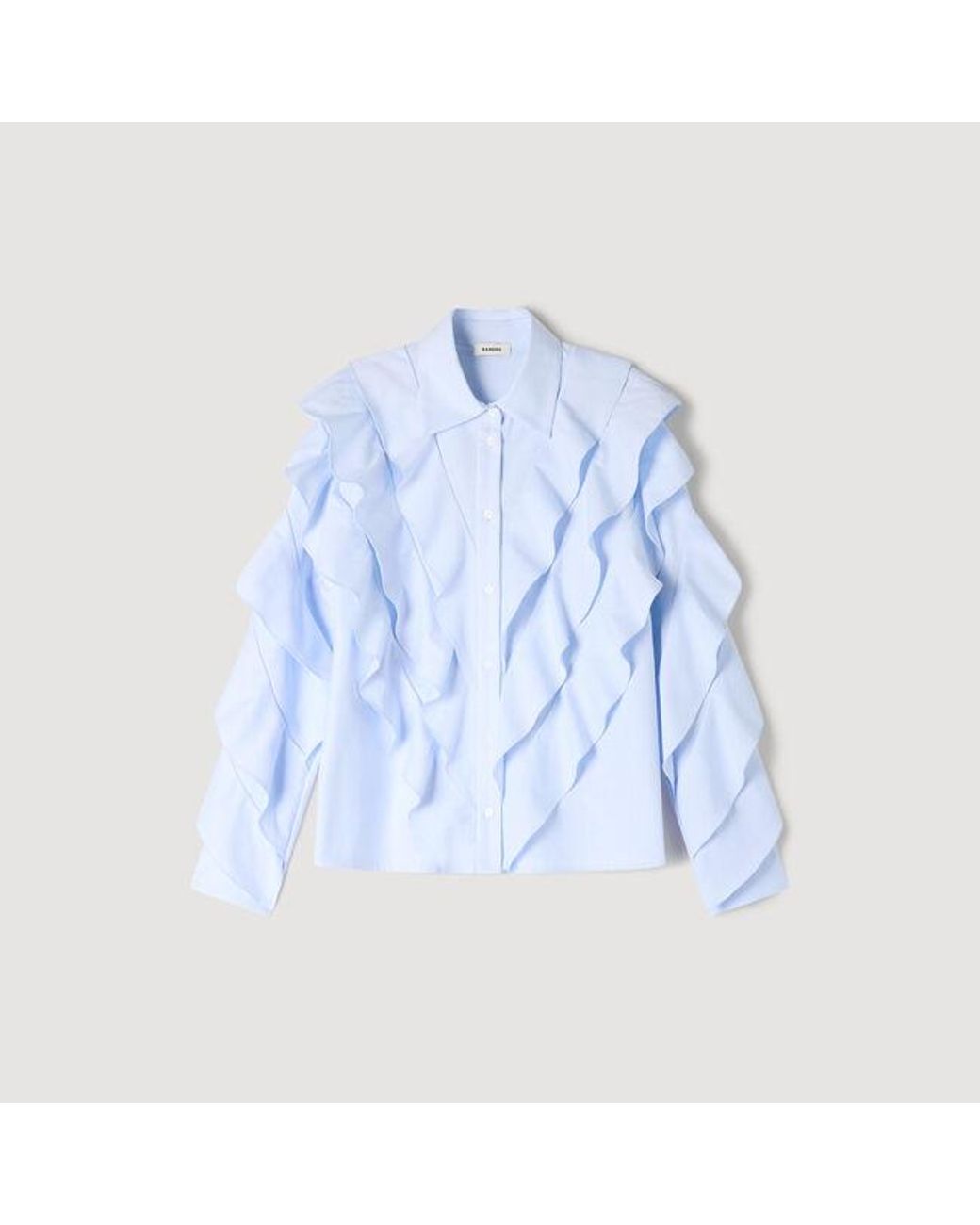 Sandro Blue Ruffled Cotton Shirt