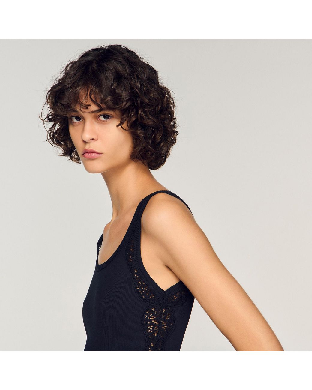 Sandro Blue Vest Top With Lace Detail