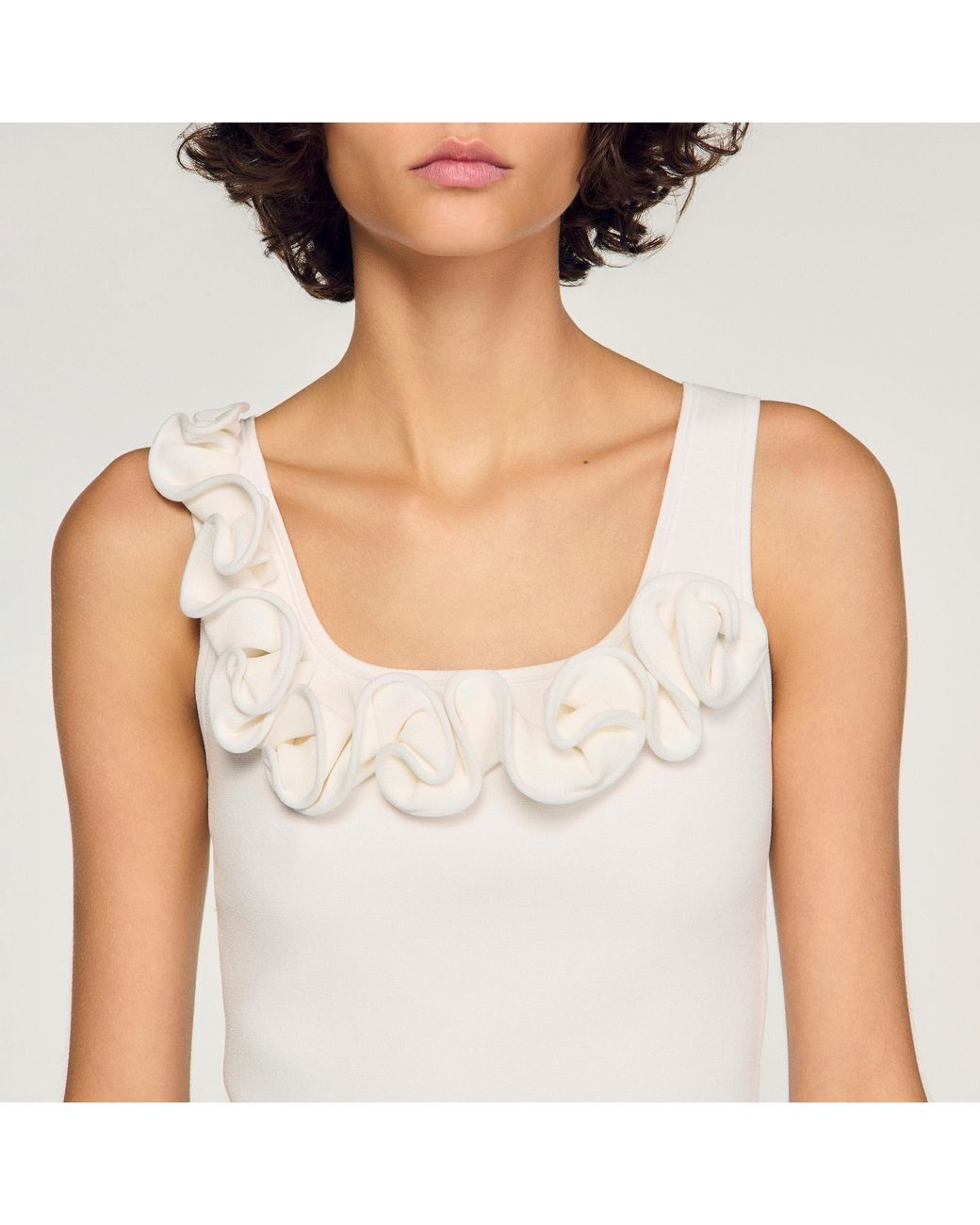 Sandro White Floral Knit Crop Top