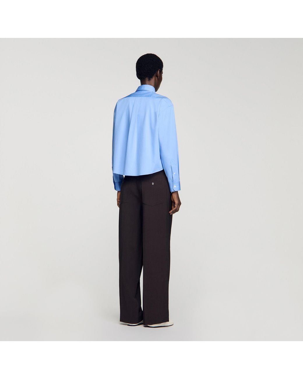 Sandro Blue Cropped Logo Zip Cotton Shirt