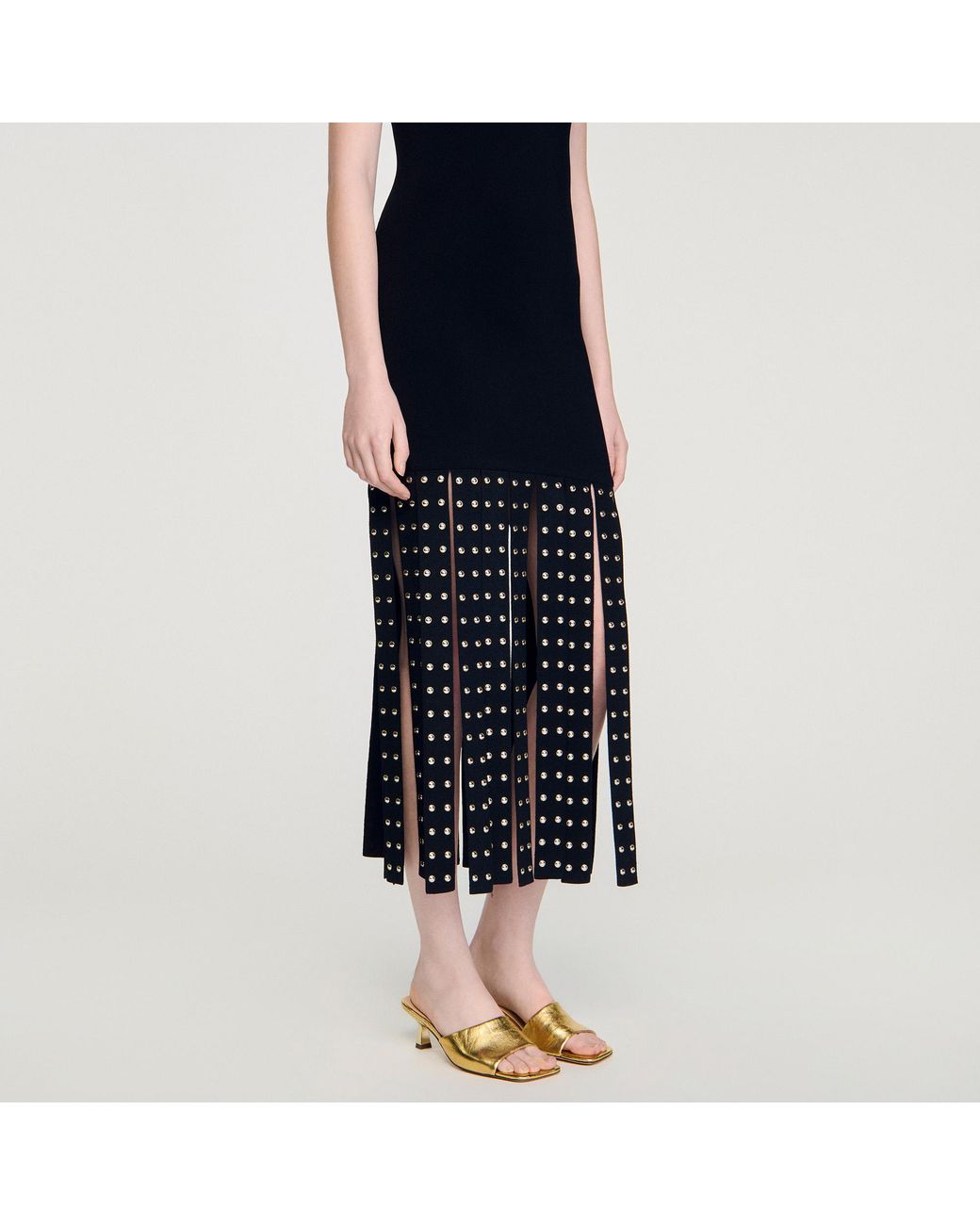 Sandro Blue Fringed Knit Maxi Dress