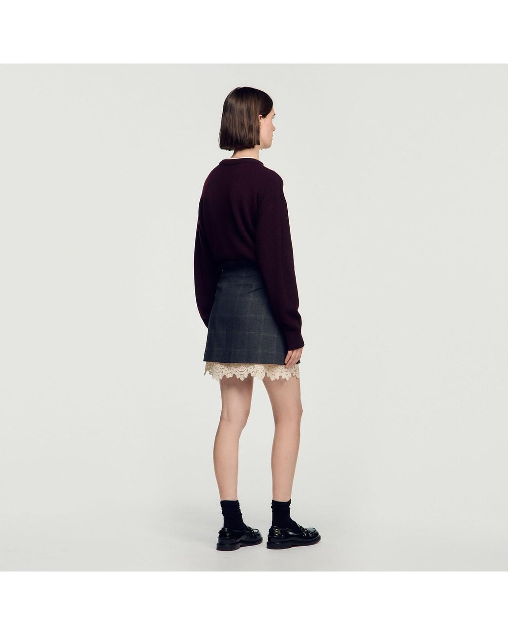 Sandro Blue Short Skirt With Lace Panel
