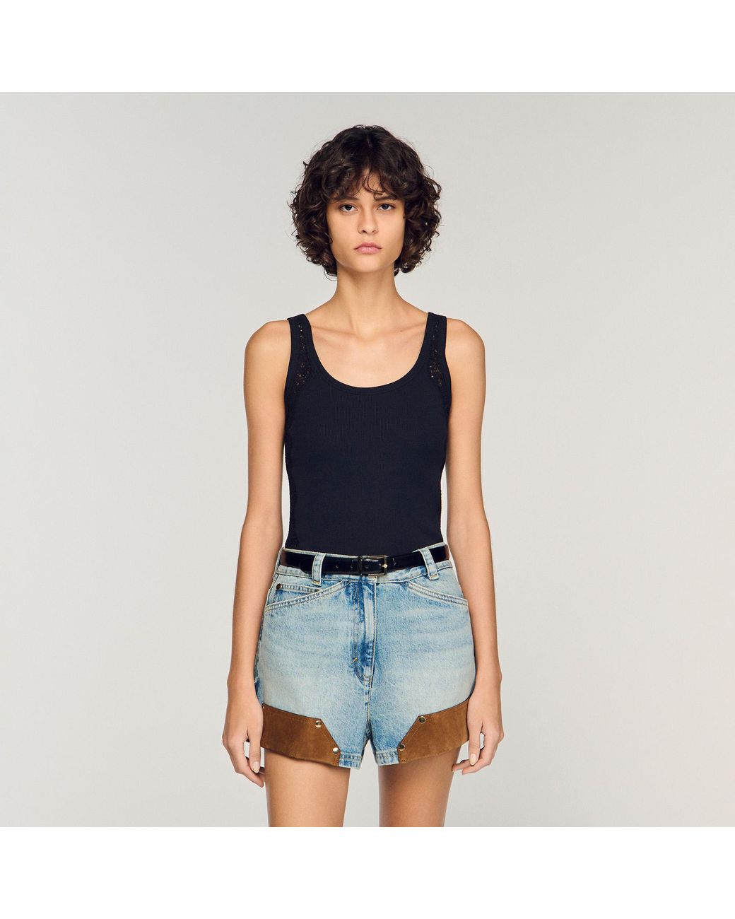 Sandro Blue Vest Top With Lace Detail