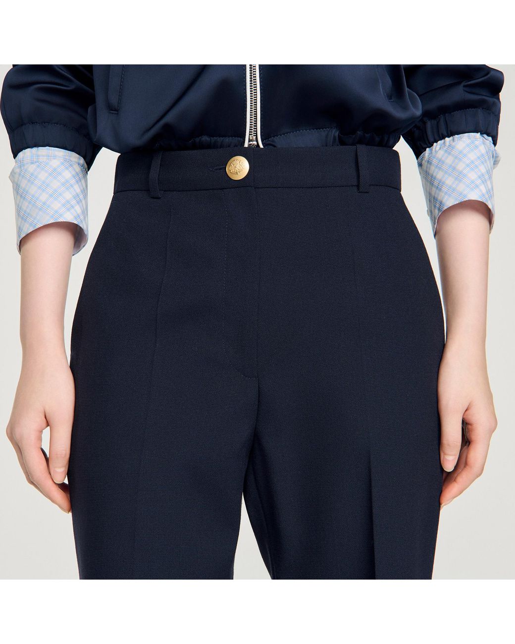 Sandro Blue Wide-Leg Wool Trousers