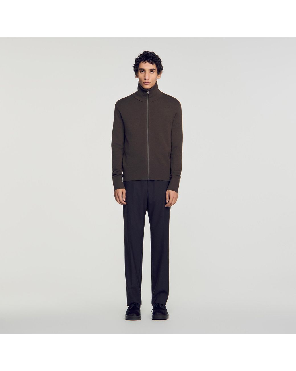 Sandro Blue Zip-Up Wool Cardigan for men