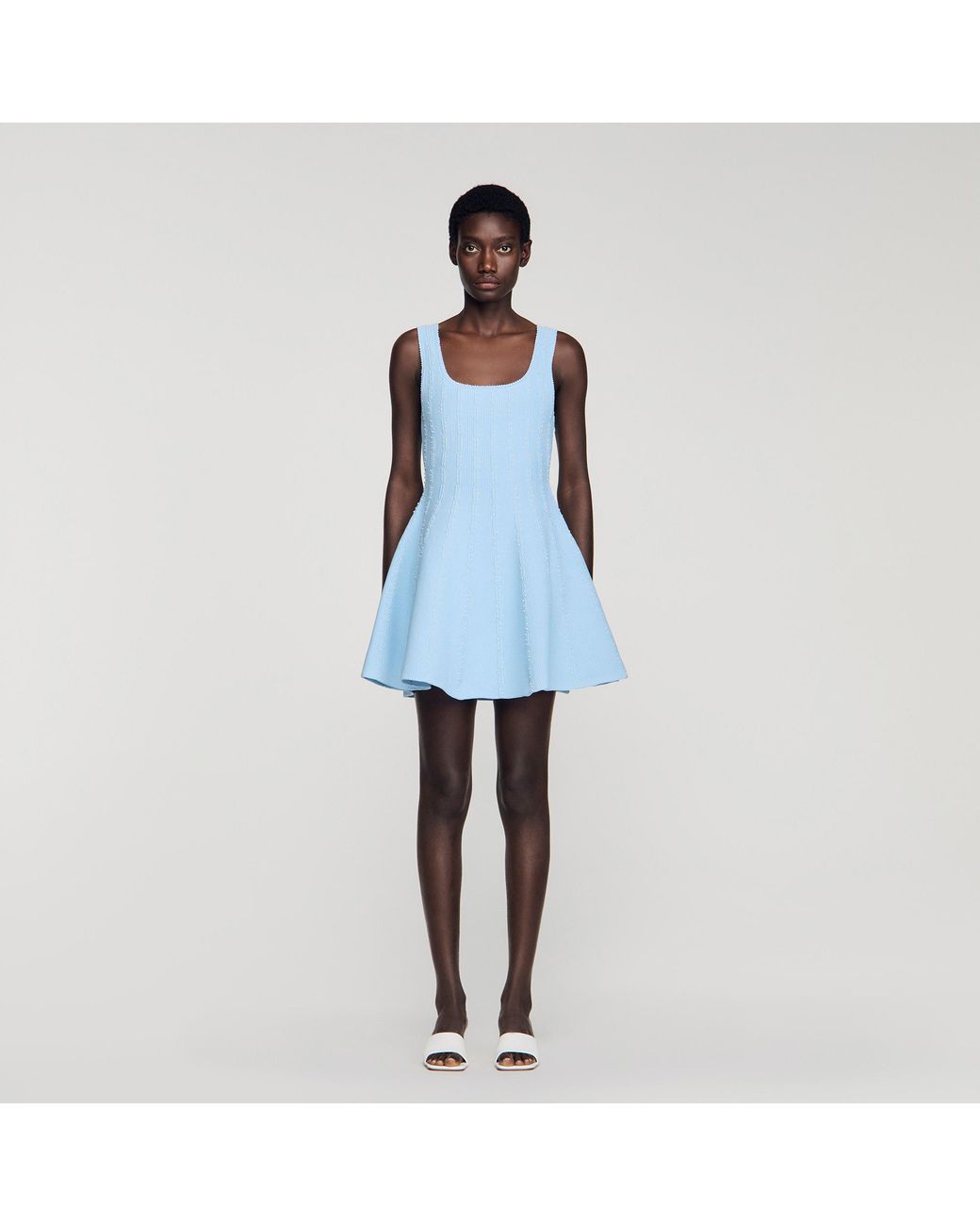 Sandro Blue Beaded Knit Short Dress