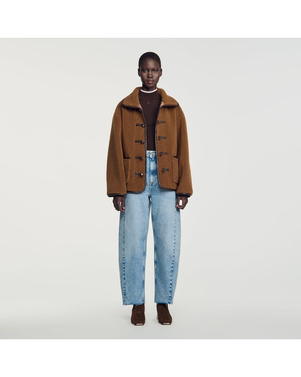 Sandro Blue Short Faux Fur Coat