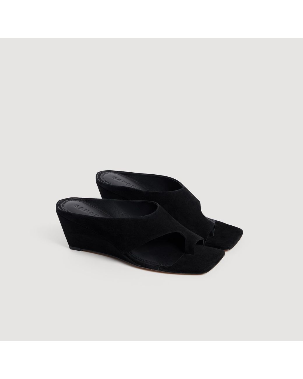 Sandro Black Suede Wedge Sandals