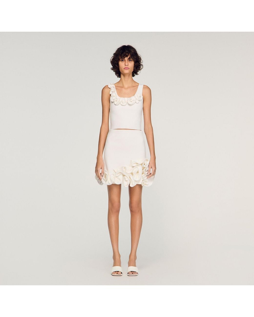 Sandro White Floral Knit Crop Top