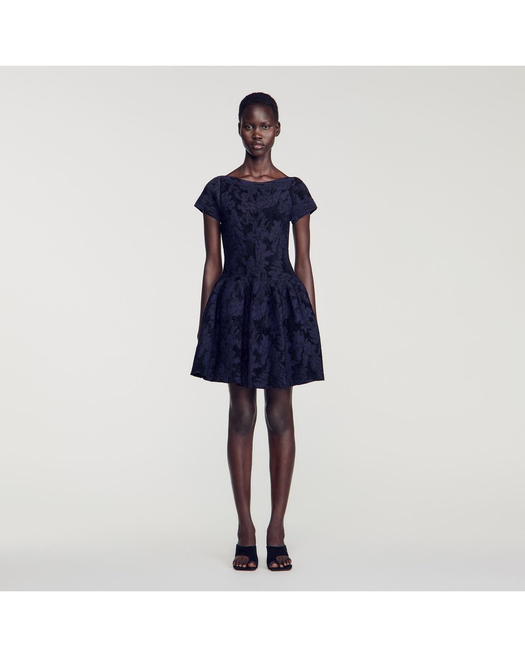 Sandro Blue Floral Jacquard Knit Dress